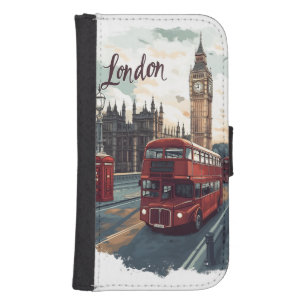 London Cityscape with Double-Decker Bus & Big Ben Galaxy S4 Wallet Case