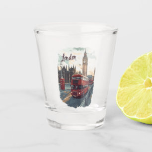 London Cityscape with Double-Decker Bus & Big Ben Shot Glass