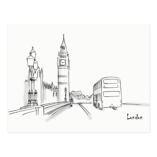 London Classic City Sketch Elegant Simple White Postcard | Zazzle.com