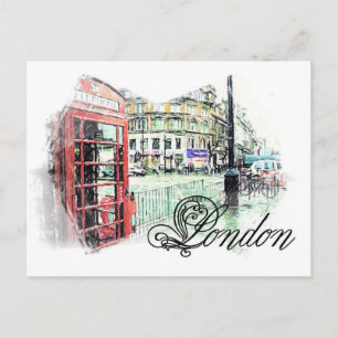 London Colored Sketch Postcard