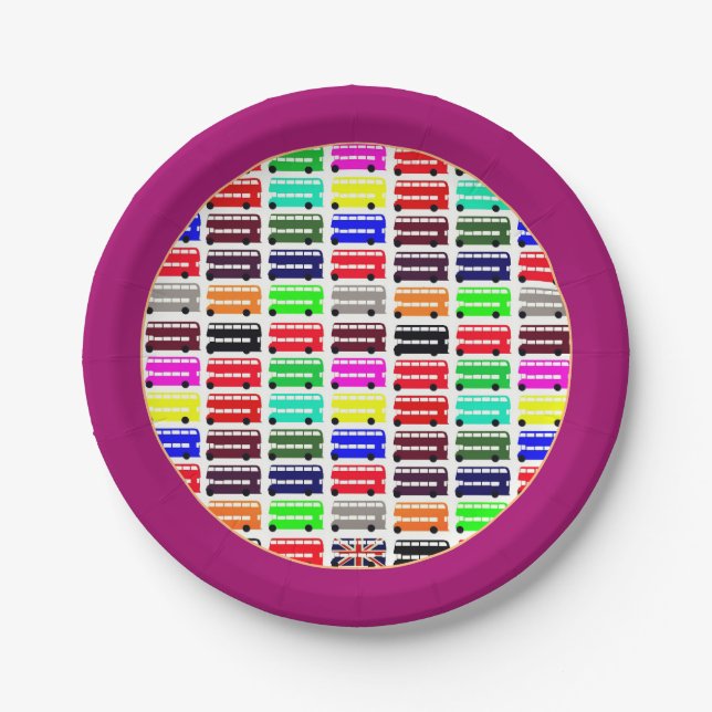 London colours & Double Decker Bus / kids party Pa Paper Plates (Front)