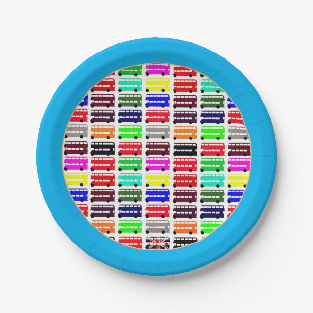 London colours & Double Decker Bus / kids party Pa Paper Plates (Front)
