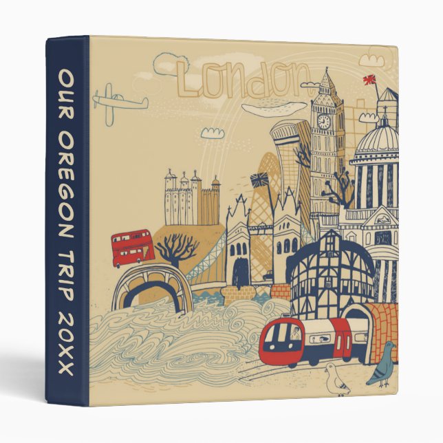 London Doodle Scene | Add Your Text 3 Ring Binder (Front/Spine)