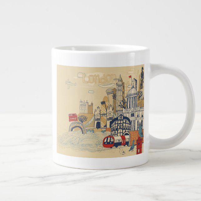 London Doodle Scene Giant Coffee Mug (Right)