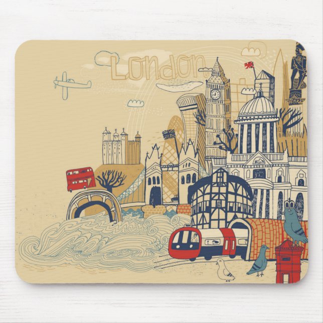 London Doodle Scene Mouse Pad (Front)
