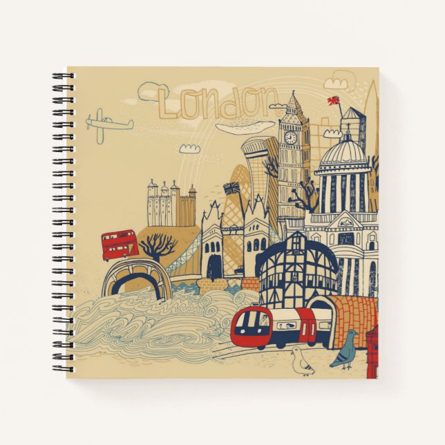 London Doodle Scene Notebook (Front)