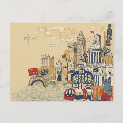 London Doodle Scene Postcard