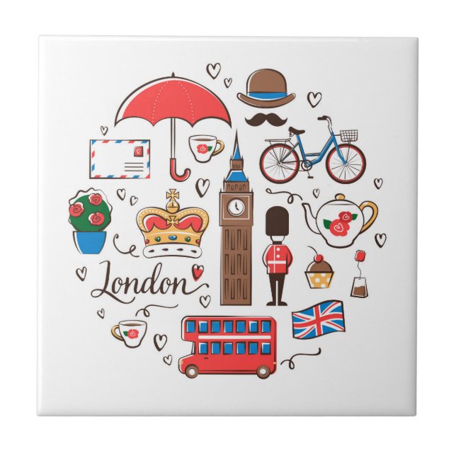 London Doodles Ceramic Tile (Front)