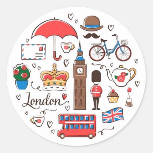 London Doodles Classic Round Sticker