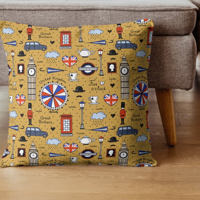 London Doodles Throw Pillow (Creator Uploaded)