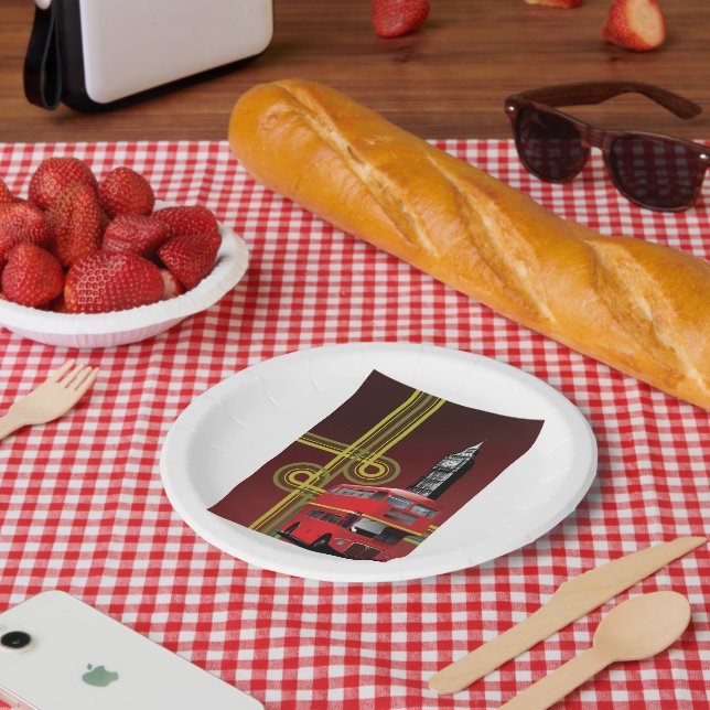 London Double Decker Bus and Big Ben Paper Plates (Picnic)