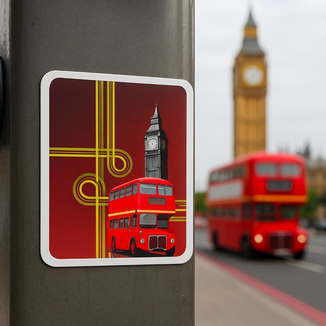 London Double Decker Bus and Big Ben Square Sticker (Creator Uploaded)