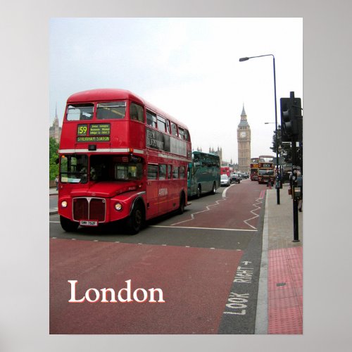 London Double_Decker Bus and Big Ben Travel Poster