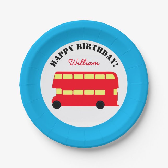 London Double Decker Bus, British Kids (Party) Paper Plates (Front)