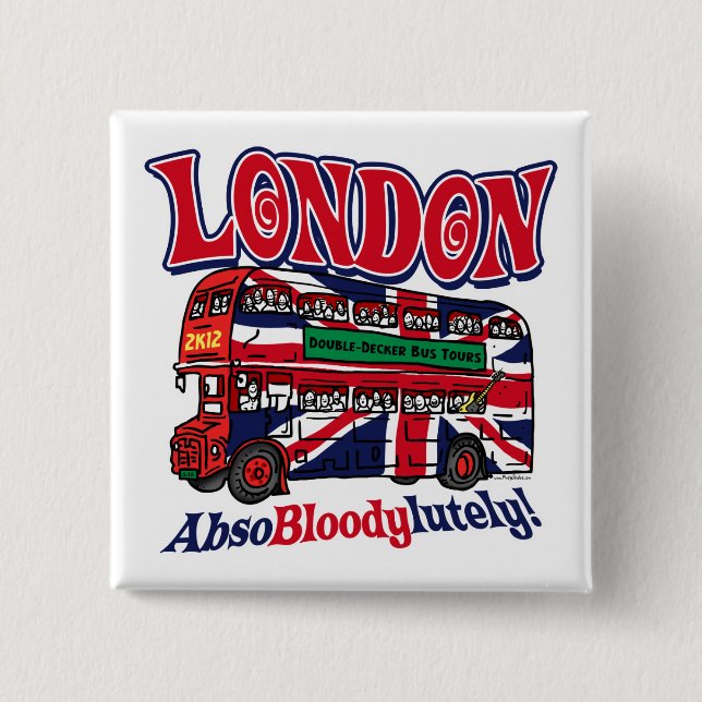 London Double-Decker Bus by Mudge Studios Pinback Button (Front)