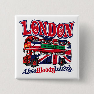 London Double-Decker Bus by Mudge Studios Pinback Button