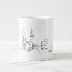 London Drawing Simple Black and White Giant Coffee Mug
