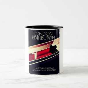 London Edinburgh Locomotive vintage style poster Two-Tone Coffee Mug