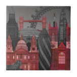 London Elevations by Night - Red Ceramic Tile<br><div class="desc">London Elevations by Night Red by Fab Funky. Features famous landmarks of London at nighttime in a red and grey color scheme.</div>