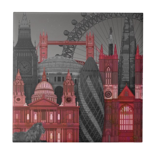 London Elevations by Night - Red Ceramic Tile (Front)