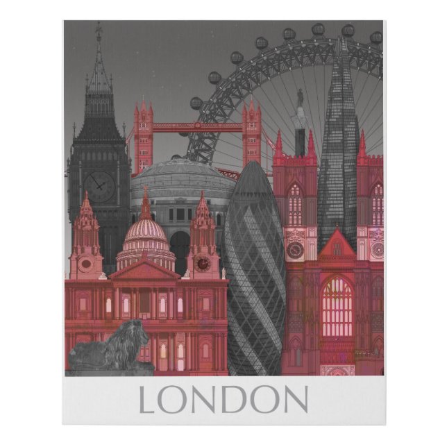 London Elevations by Night - Red Faux Canvas Print (Front)