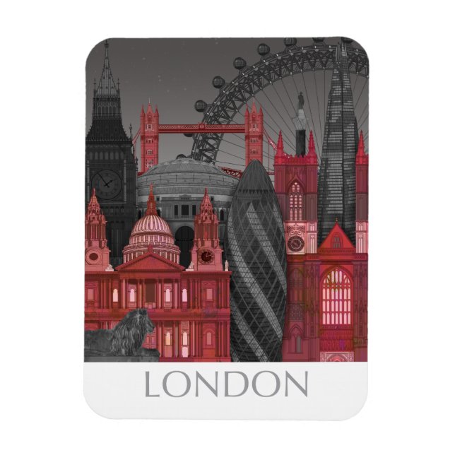 London Elevations by Night - Red Magnet (Vertical)