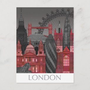 London Elevations by Night - Red Postcard