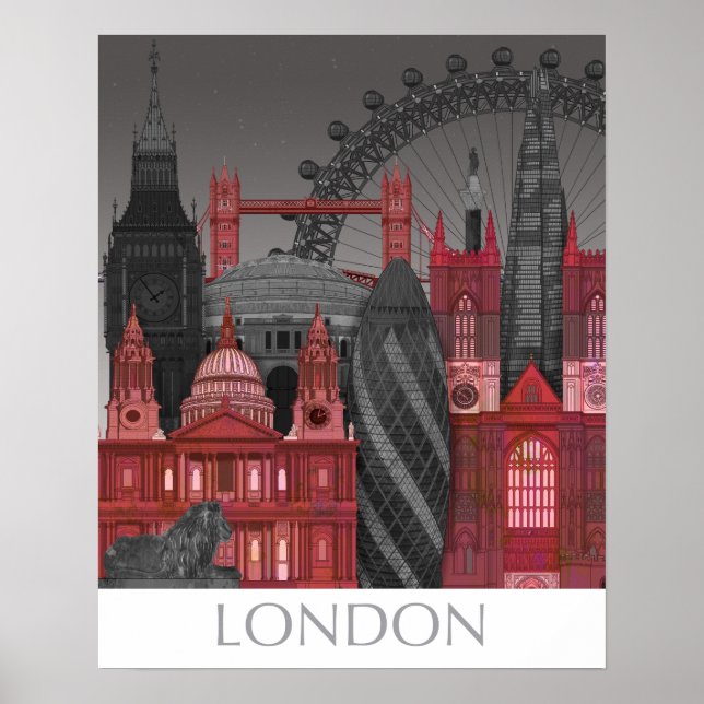London Elevations by Night - Red Poster (Front)