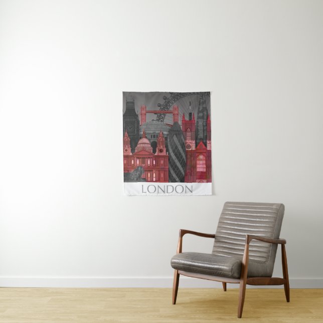 London Elevations by Night - Red Tapestry (In Situ)