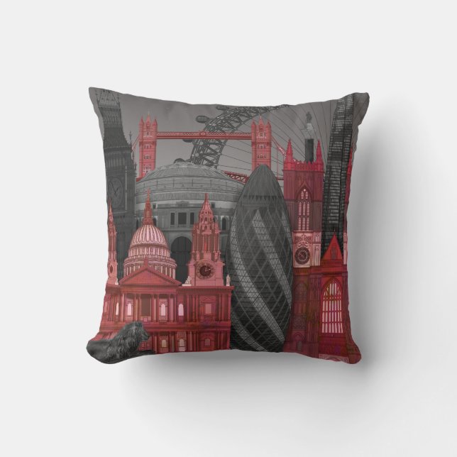 London Elevations by Night - Red Throw Pillow (Front)
