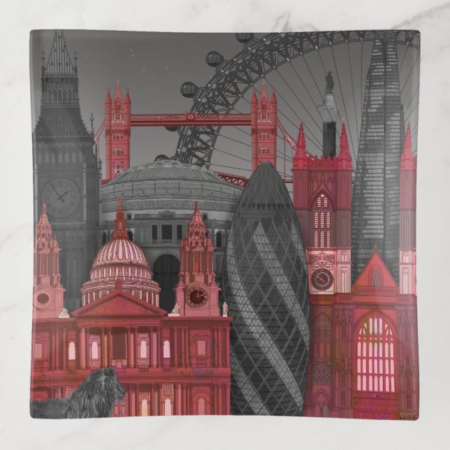 London Elevations by Night - Red Trinket Tray (Front)