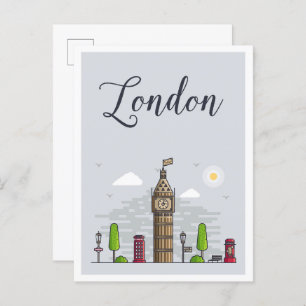 London England Art Travel Illustration Postcard