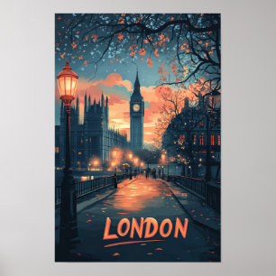 London England Art Vintage Illustration Travel Poster