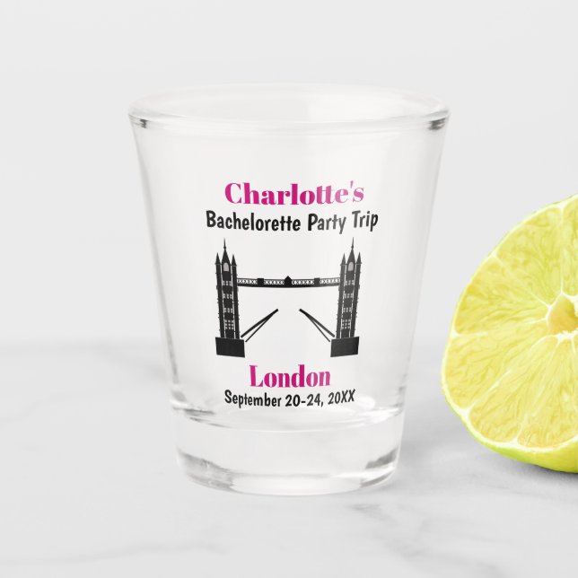 London England Bachelorette Party Favor Shot Glass (Front)
