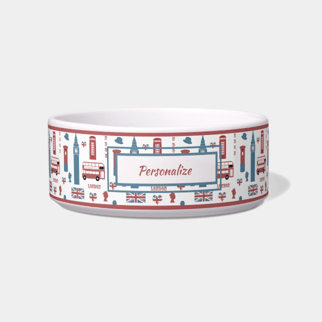 London England Big Ben English Flag Queen Cat Dog Bowl (Front)