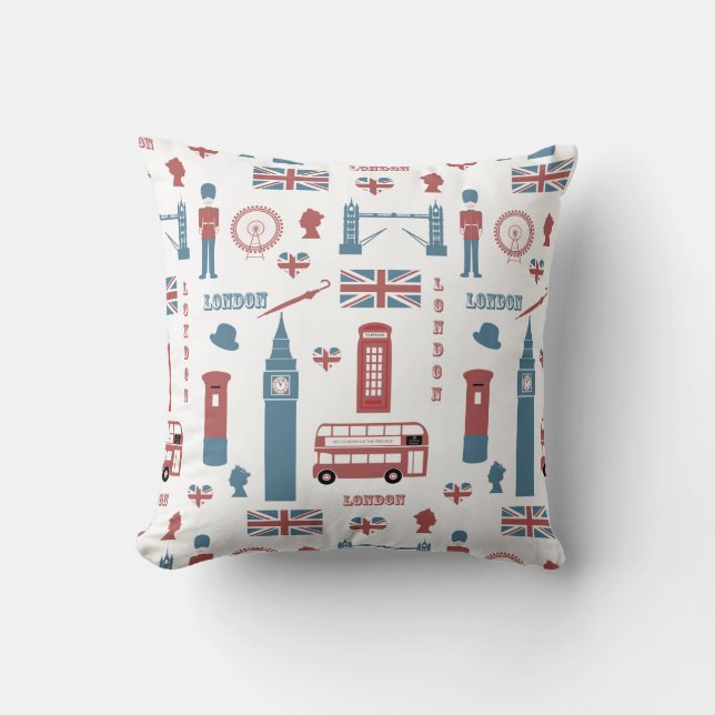 London England Big Ben English Flag Queen's Guard Throw Pillow (Front)
