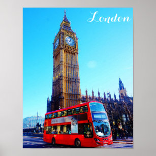 London England Big Ben Red Bus Poster