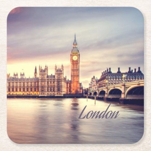 London England Big Ben Square Paper Coaster