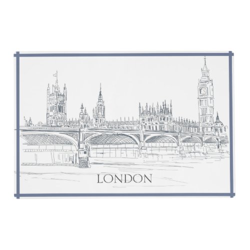 London England Big Ben Tower Bridge Blue Sketch Placemat