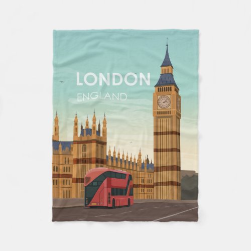 London England Big Ben Vintage Travel Fleece Blanket