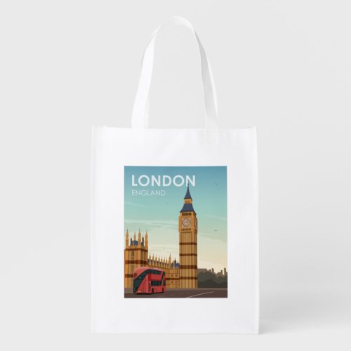 London England Big Ben Vintage Travel Grocery Bag