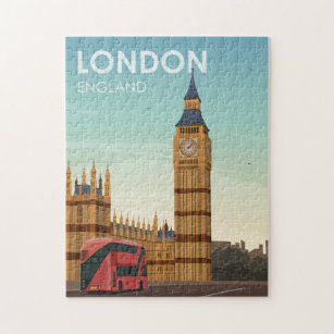 London England Big Ben Vintage Travel Jigsaw Puzzle