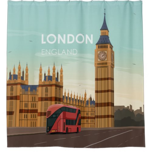 London England Big Ben Vintage Travel Shower Curtain