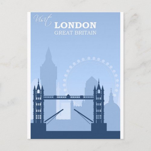 London England Blue Vintage Travel Postcard
