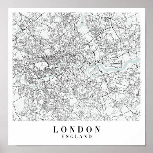 London England Blue Water Street Map Poster