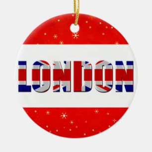 London England British Flag Red Snowflake Ceramic Ornament
