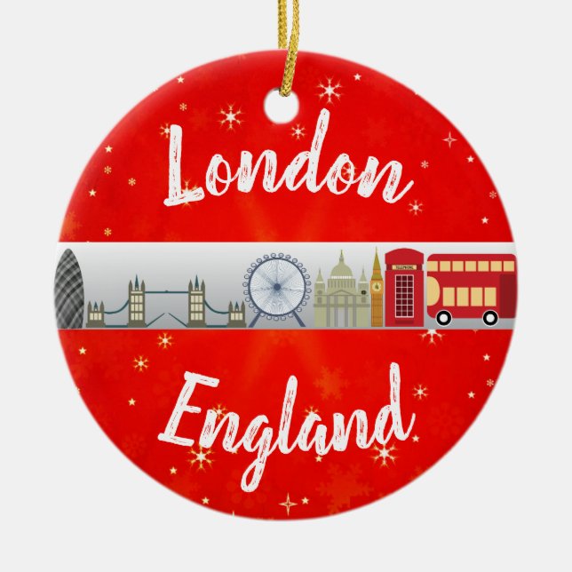 London England British Landmarks Christmas Ceramic Ornament (Front)