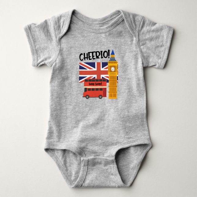 London England Cheerio United Kindgdom Big Ben Cof Baby Bodysuit (Front)