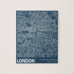 London England City Map Line Art Blue Print Jigsaw Puzzle