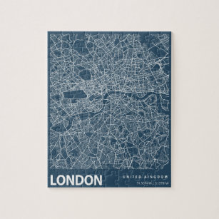London England City Map Line Art Blue Print Jigsaw Puzzle